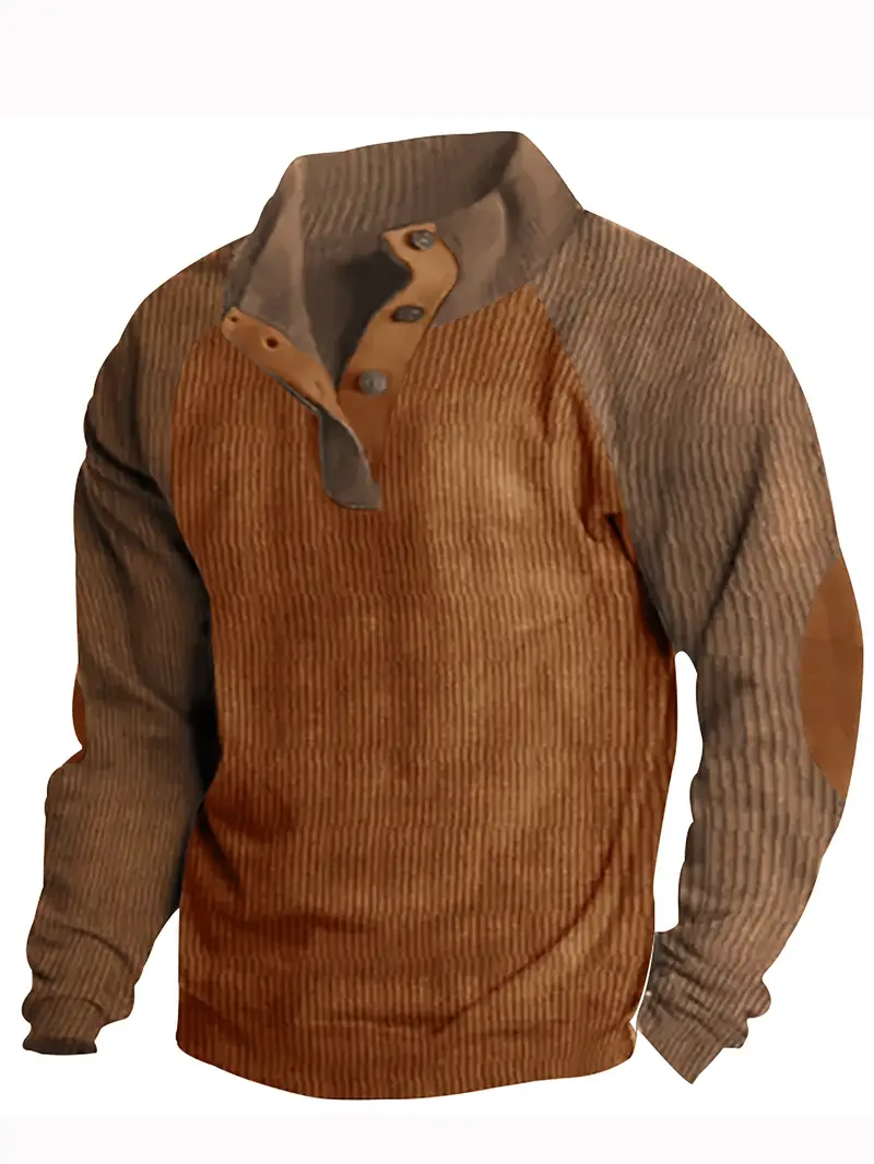 Sweatshirt Homme Col Montant Demi-Boutonné